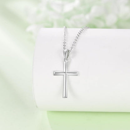 Minimalist Cross Necklace 925 Sterling Silver Dainty Pendant with Zircon Tail Chain, Simple Religious Jewelry Gift for Women