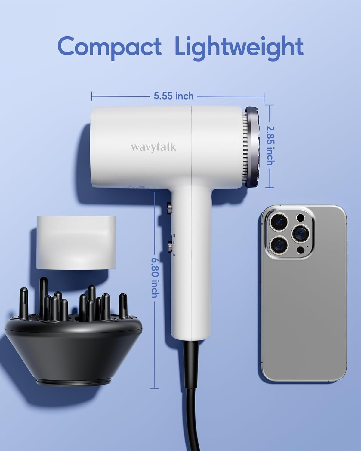 Hair Dryer with Diffuser 1875W Ionic Blow Dryer for Fast Drying with Concentrator Lightweight White.