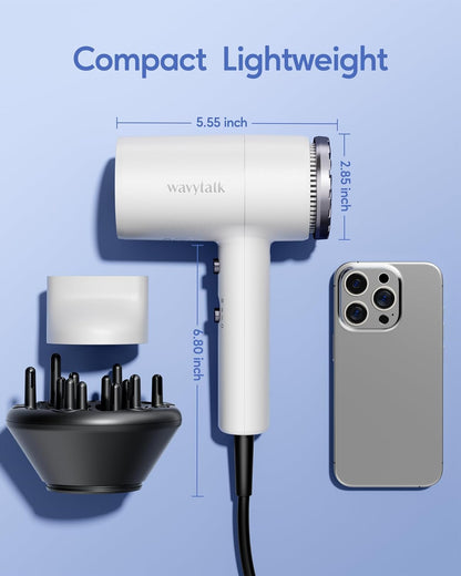 Hair Dryer with Diffuser 1875W Ionic Blow Dryer for Fast Drying with Concentrator Lightweight White.