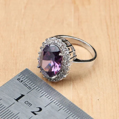 925 Sterling Silver Bridal Jewelry Purple Amethyst White Zircon Jewelry Sets for Women Wedding Earrings/Pendant/Necklace/Ring/Bracelet