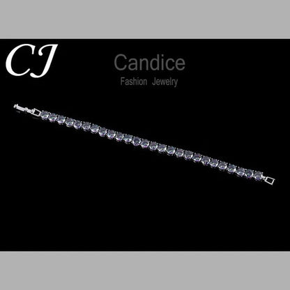 CANDICE Silver Plated Micro Pave round Rainbow Crystal Stone Women Tennis Bracelet for Evening Party Jewelry