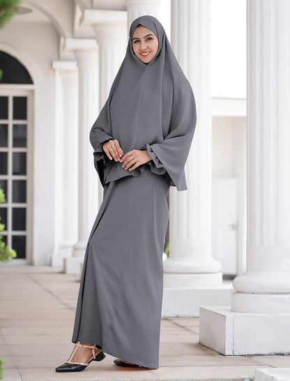 Women'S Muslim Prayer Dress with Hijab Scarf Turkey Kaftan Abaya Dress Two-Piece Full Length Dress