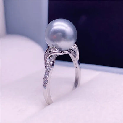 925 sterling silver natural south sea gold pearl powder seawater pearl ring diamond pearl ring round open ring