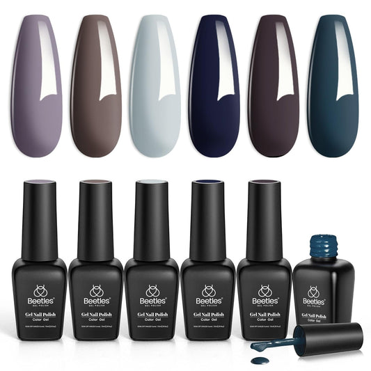Beetles Gel Nail Polish Set - City in Snow Collection Light Blue Brown Neutral Mauve Color All Season Nail Gel Art Manicure Kit Soak off UV LED Dark Gel Polish Set Mother'S Day Gifts for Mom