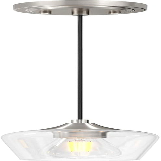 Pendant Light Kitchen Island, Brushed Nickel Pendant Light Fixture with E26 Base & Adjustable Cable, Modern Pendant Lighting with Glass Shade for Living Room Bedroom Hallway