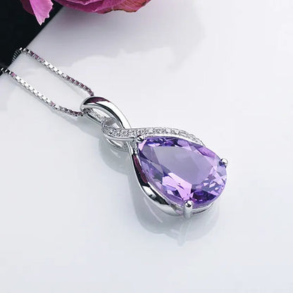 Natural Drop Shape Blue Topaz Pendant 925 Sterling Silver Necklace Female Jewelry Simple Clavicle Chain Girlfriend Birthday Gift