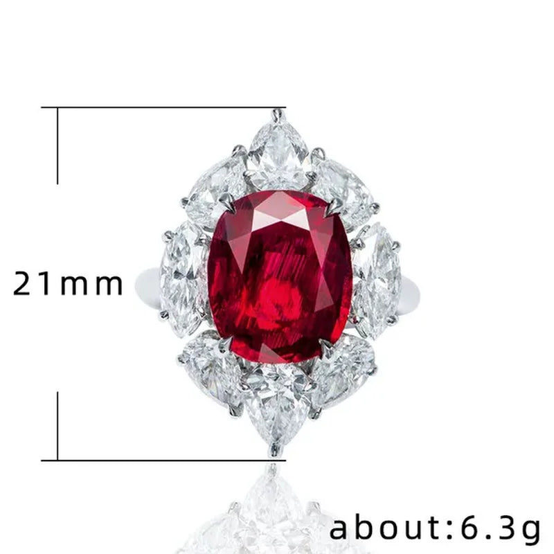 Luxury 925 Sterling Silver Natural Ruby Diamond Ring Bridal Wedding Engagement Fine Jewelry Size 6-10
