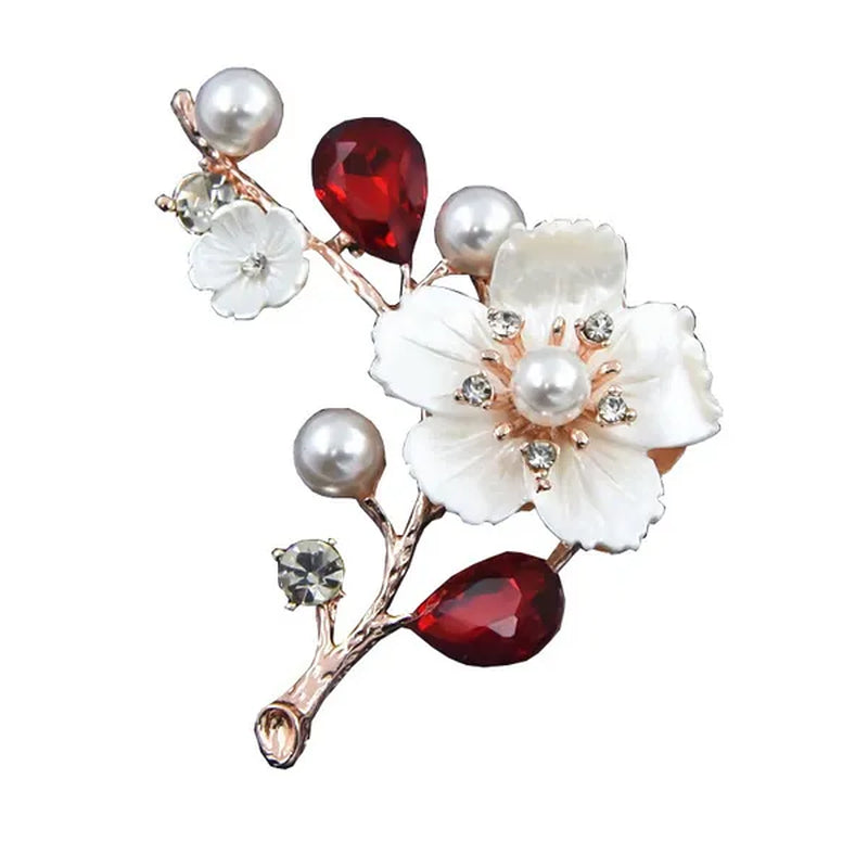Beautiful Alloy Diamond Plum Flower Brooches for Ladies Clothing Accessories Pearl Brooch Gift