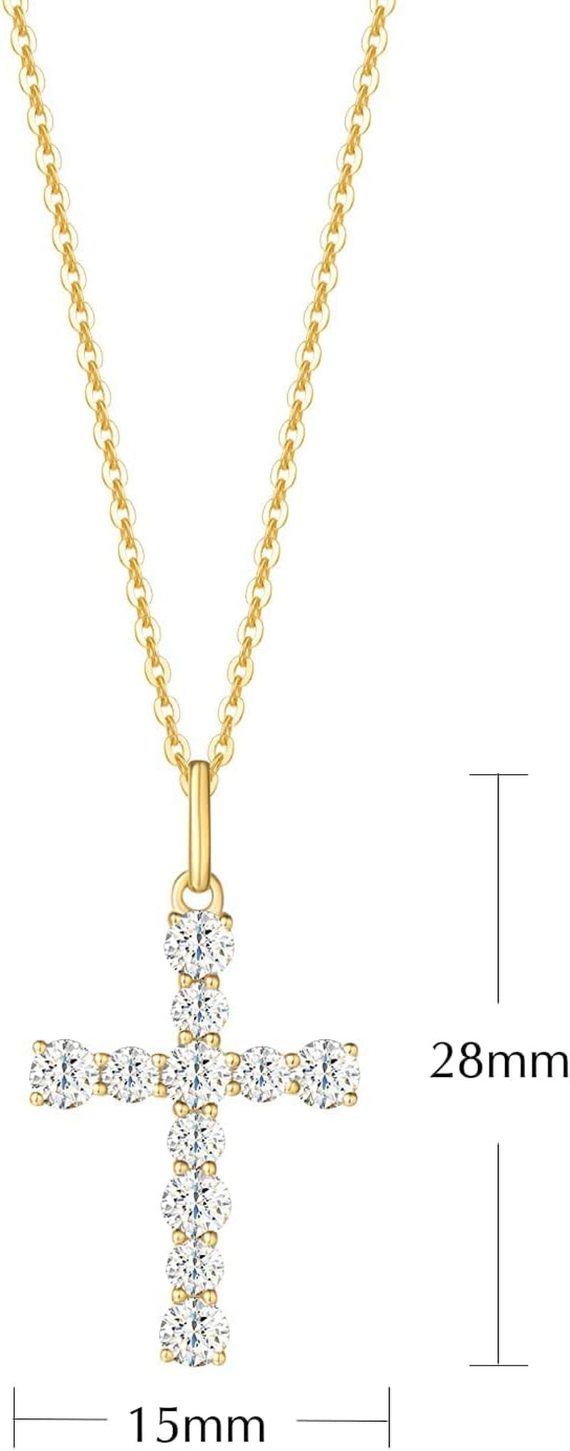 9K Solid Gold Cute Dainty Cross Pendant Necklace with White Sapphire Gemstone Fine Delicate Jewelry Mothers Day Gifts for Women, Moms