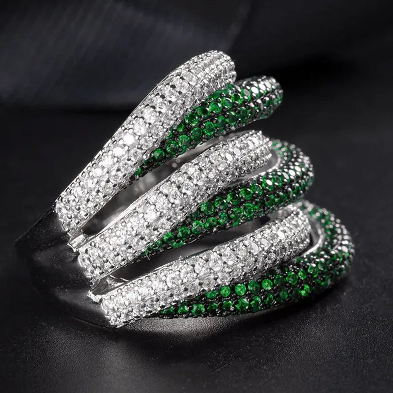 Luxury  Silver Natural Gemstones Emerald Twist Rings Birthstone Engagement Rings Wedding Anniversary Bride Women Ring Size 6 7 8 9 10