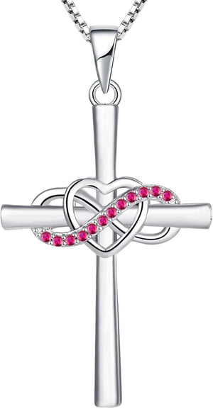 Cross Necklace Sterling Silver Infinity Heart Crucifix Pendant Birthstone Criss Jewelry for Women