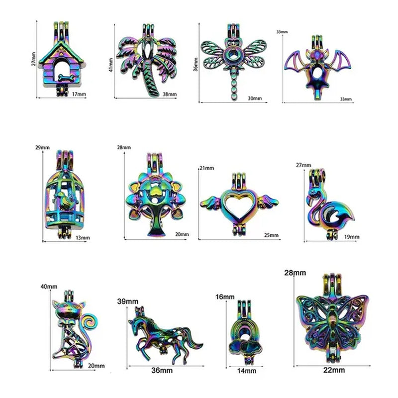 Random 10Pcs Silver Mixed Design Necklace Bracelet Jewelry Made Pearl Pearl Cage Oil Diffuser Pendant.