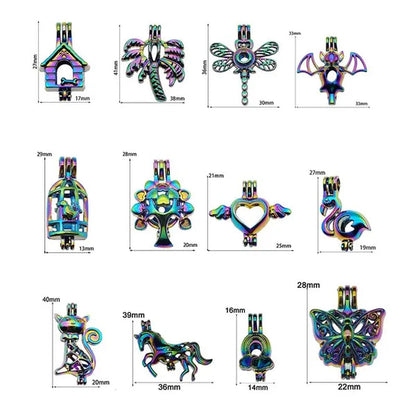 Random 10Pcs Silver Mixed Design Necklace Bracelet Jewelry Made Pearl Pearl Cage Oil Diffuser Pendant.