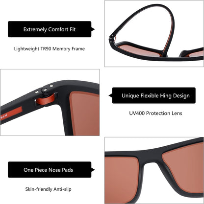 Polarized Sunglasses for Men Lightweight TR90 Frame UV400 Protection Square Sun Glasses