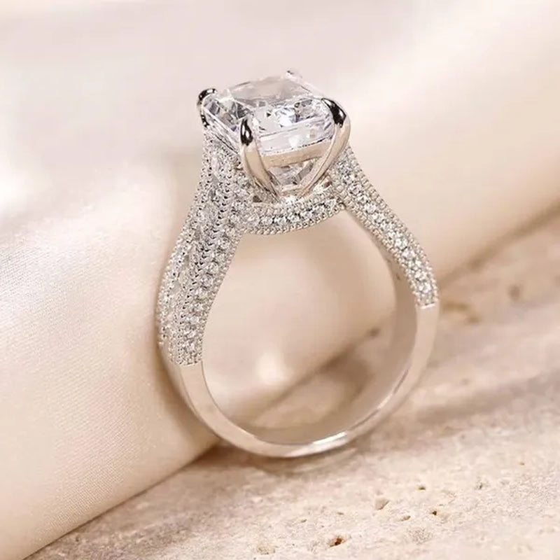 Fashion Bride Jewelry Gorgeous 925 Sterling Silver White Sapphire Eternal Diamond Ring Female Wedding Proposal Engagement Anniversary Party Accessories Gift Promise Rings Size 4-12 Bague Femme