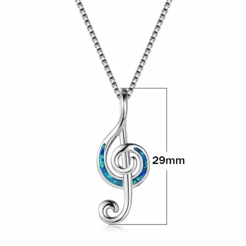 925 Sterling Silver White Blue Fire Opal Music Note Pendant Necklaces for Women Christmas Gifts Jewelry