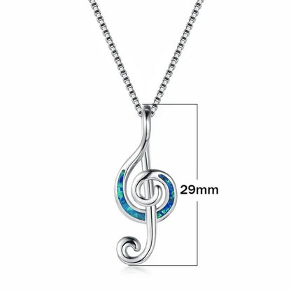 925 Sterling Silver White Blue Fire Opal Music Note Pendant Necklaces for Women Christmas Gifts Jewelry