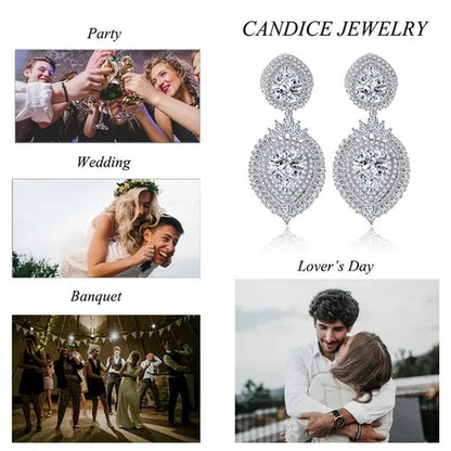 CANDICE Luxury Jewelry 18K Platinum Plated Double Large Water Drop Cubic Zirconia Crystal Long Dangle Earrings For Wedding Gift - WORLD TIME VISITS