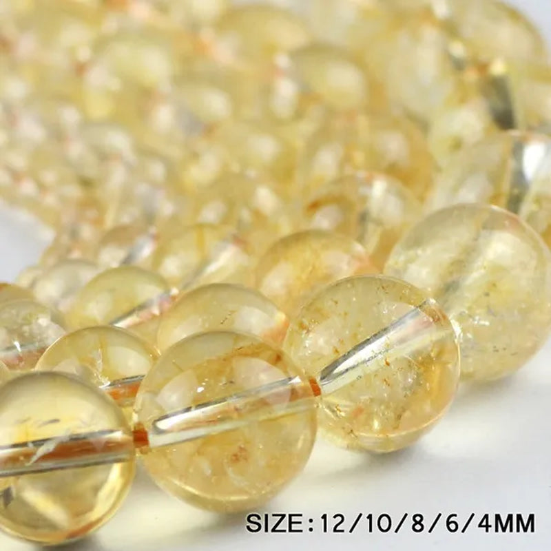 Citrine Beads Natural Crystal Stone Top Quality Yellow Creastly Round Loose Beads Ball 4/6/8/10/12MM Jewelry Bracelet Making DIY