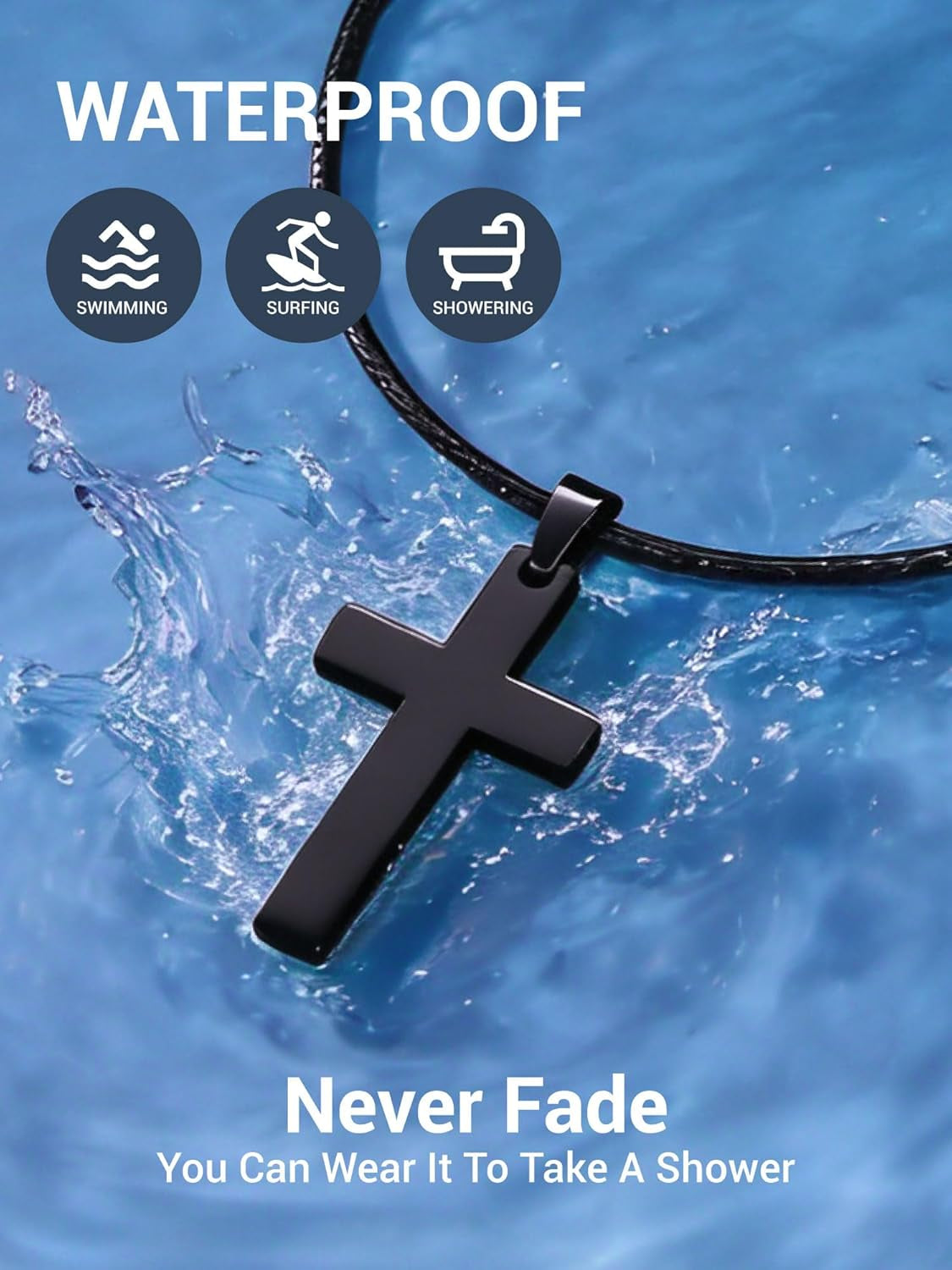 Stainless Steel Pendant Necklace for Men Women, Cool Punk Shark Teeth Necklace, Cross Necklace, Star of David Necklace, Black Leather Cord, Come Box