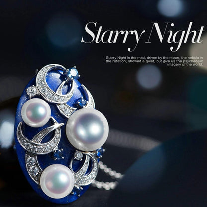 18K Gold Necklaces for Women Womens Necklaces Diamond 0.7Ct Moon Lapis Lazuli round Pearl Pendant Necklaces Silver