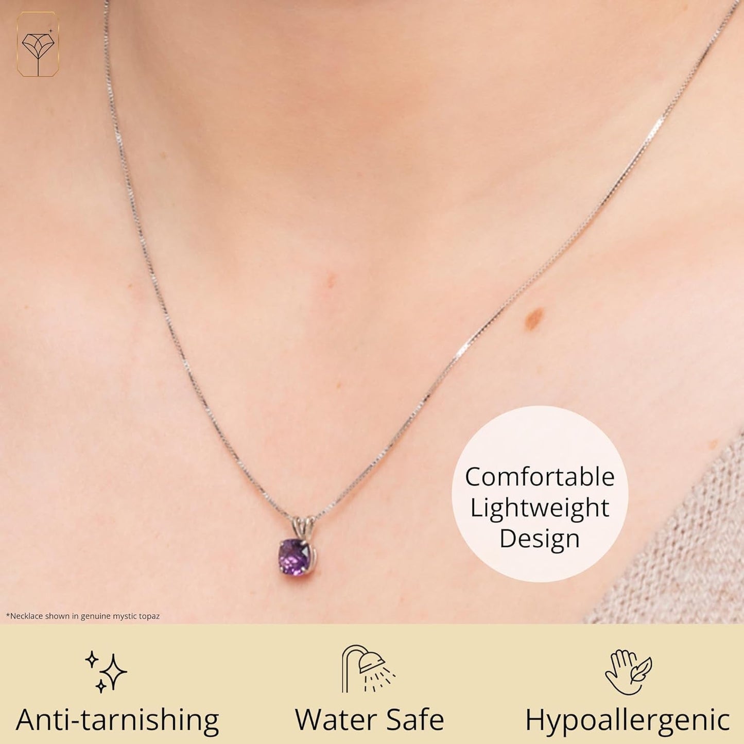 14K Gold 8Mm Gemstone Pendant Necklace for Women with 18 Inch Box Chain (Previously Amazon Collection)