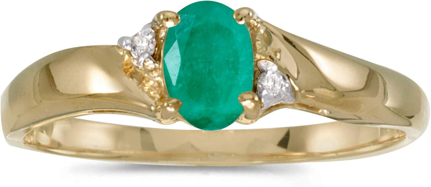 10K Yellow Gold Oval Emerald and Diamond Ring