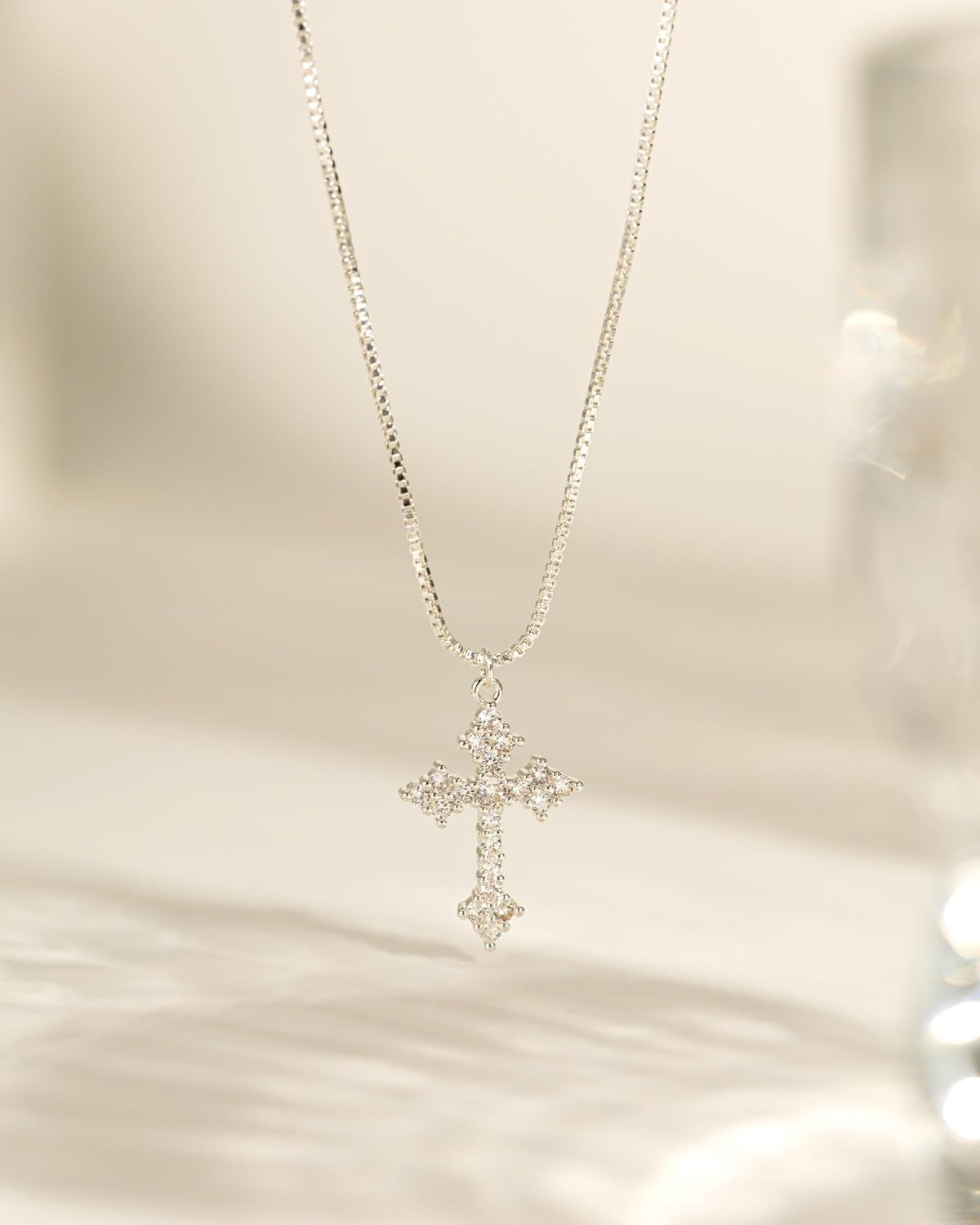 Cross Necklace for Women - 14K Gold/White Gold Plated Simple Dainty Diamond Cross Pendant Necklace with Cubic Zirconia Jewelry Gift for Her