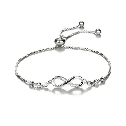 1Pc New Arrival 925 Sterling Silver Charm Bracelet Jewelry  Infinity Eight Crystal Diamond Link Chain Bracelet Ankle Bracelets for Women