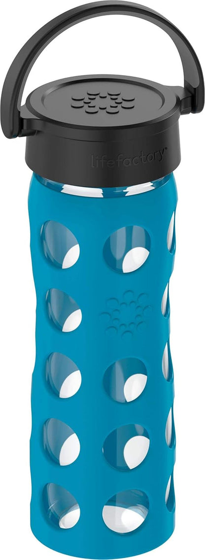 16-Ounce Bpa-Free Glass Water Bottle with Classic Cap and Protective Silicone Sleeve, Teal Lake - WORLD TIME VISITS