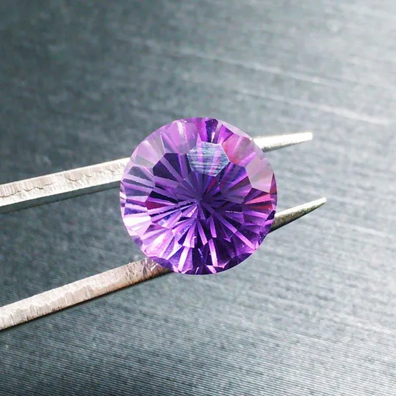 Natural Amethyst Fireworks Cut Loose Gemstone 8MM High-quality Ring Face Necklace Jewelry DIY Making Loose Diamond Purple Gemstone