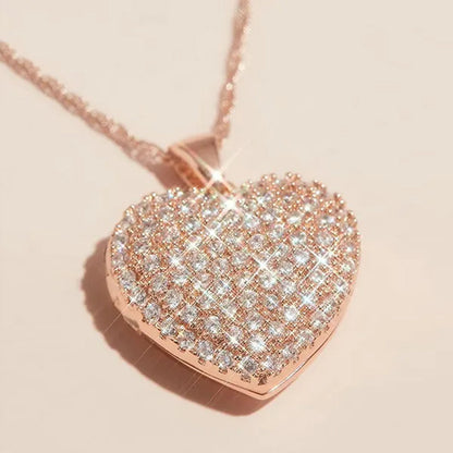Fashion Clavicle Necklace for Women Rose Gold Micro Pave Lab Diamond Heart Pendant Necklace Anniversary Gift
