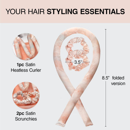 Satin Heatless Hair Curler Set - Heatless Curls Overnight, Hair Rollers for Soft Curls & Frizz-Free Styling, No Heat Curlers to Sleep In, Curling Rod Headband with 2 Scrunchies - Sunset Tie Dye