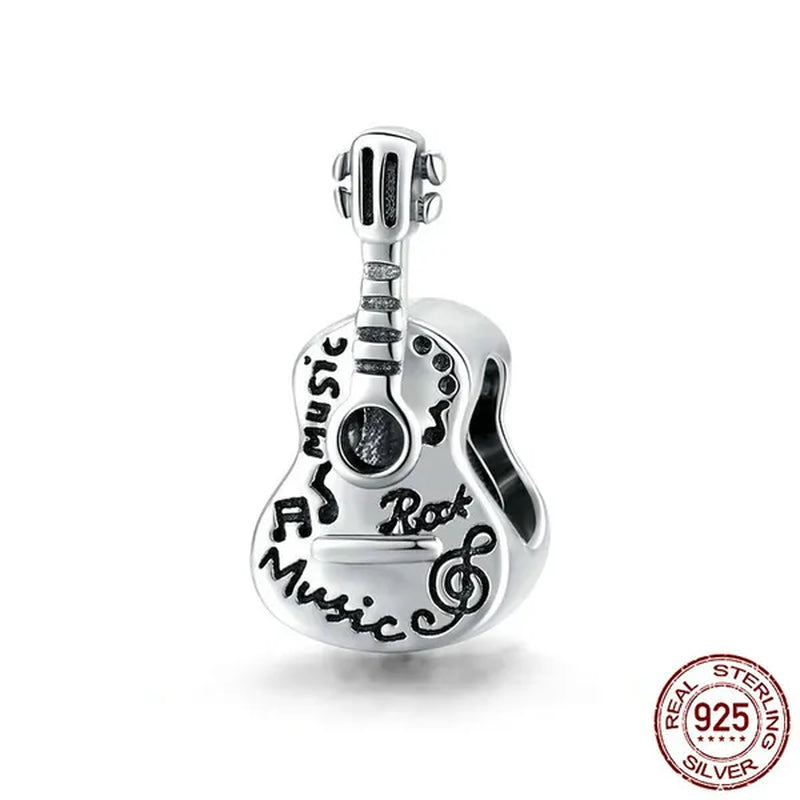 Fashion 925 Sterling Silver Simple Guitar Charm Fit Original Bracelet Diy - WORLD TIME VISITS