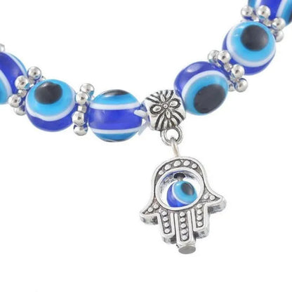 5 colors Evil Eye Hamsa Beaded Charm Stretch Bracelet Hand of Fatima Turkish Lucky Evil Eye Bracelet for Protection and Blessing