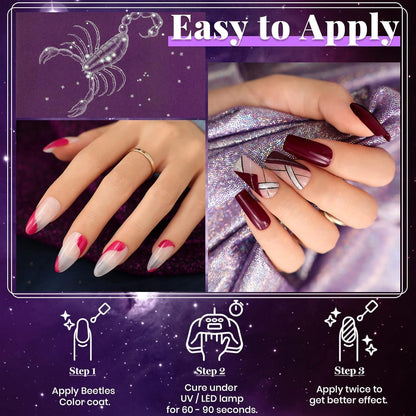 Beetles Glitter Gel Nail Polish Kit 6 Colors Purple Pink Burgundy Red Gel Nail Polish Soak off Uv LED Gel Nail Polish Kit Minicure DIY Home Gift for Girls
