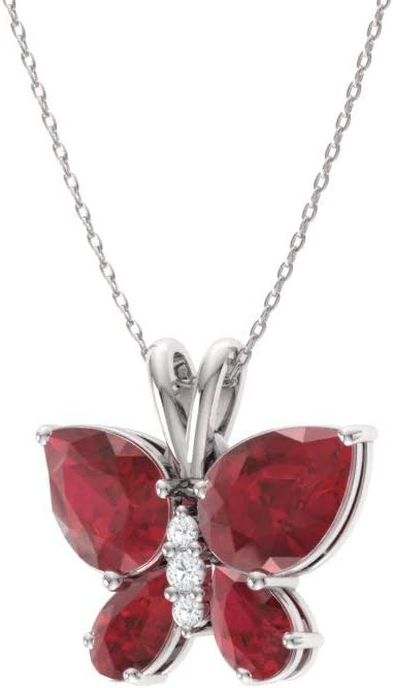 Natural and Certified Gemstone and Diamond Butterfly Petite Necklace in 14K White Gold | 1.04 Carat Pendant with Chain