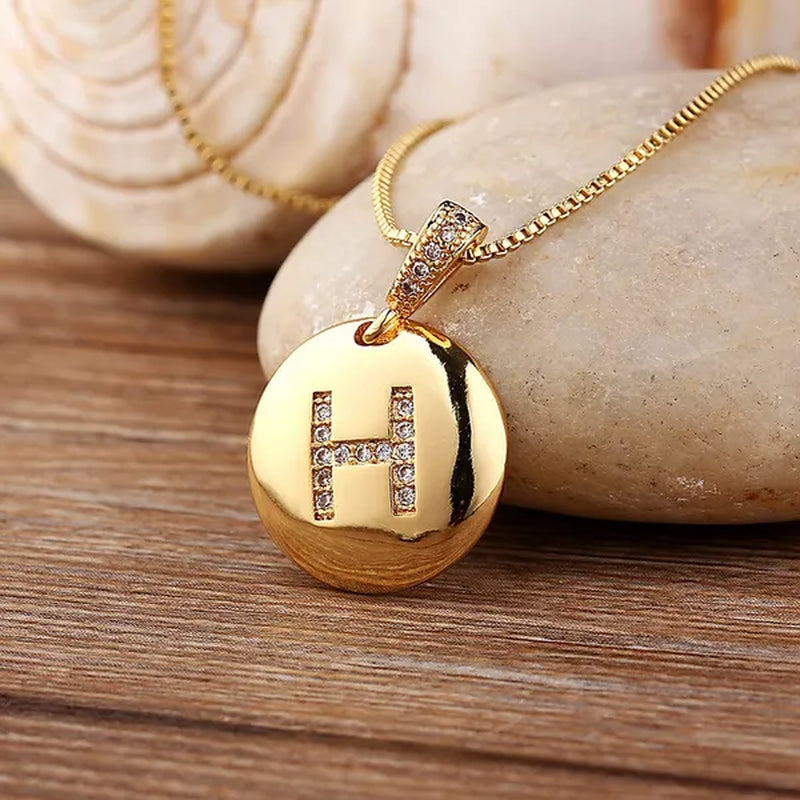 Top Quality 14k Gold Fashion Flash Diamond Exquisite Pendant Venice Box Chain Women Girls Initial Letter Necklace Gold 26 Letters Charm Necklaces Pendants Copper CZ Jewelry Personal Necklace