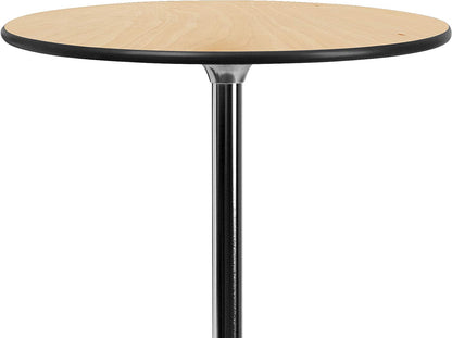 Lars 30'' round Wood Cocktail Table with 30'' and 42'' Columns, Adjustable Wood Bar Height Table for Events or Home Use, Natural