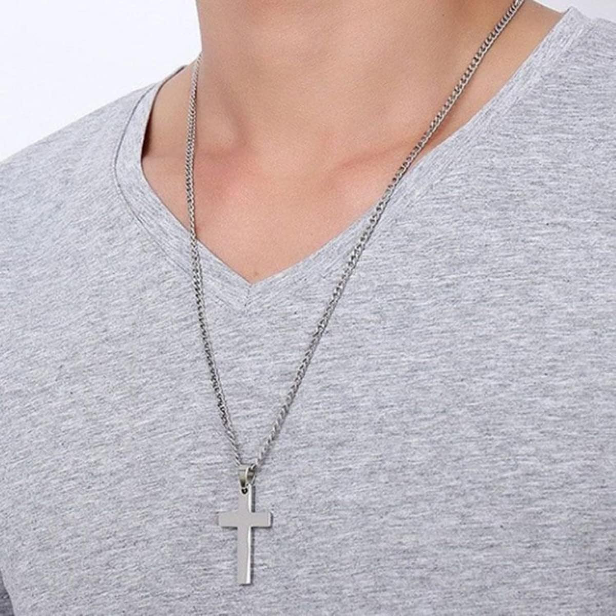 Cross Necklace for Men Silver Premium Alloy Solid Color Cross Pendant Necklace for Men Women Teens - WORLD TIME VISITS