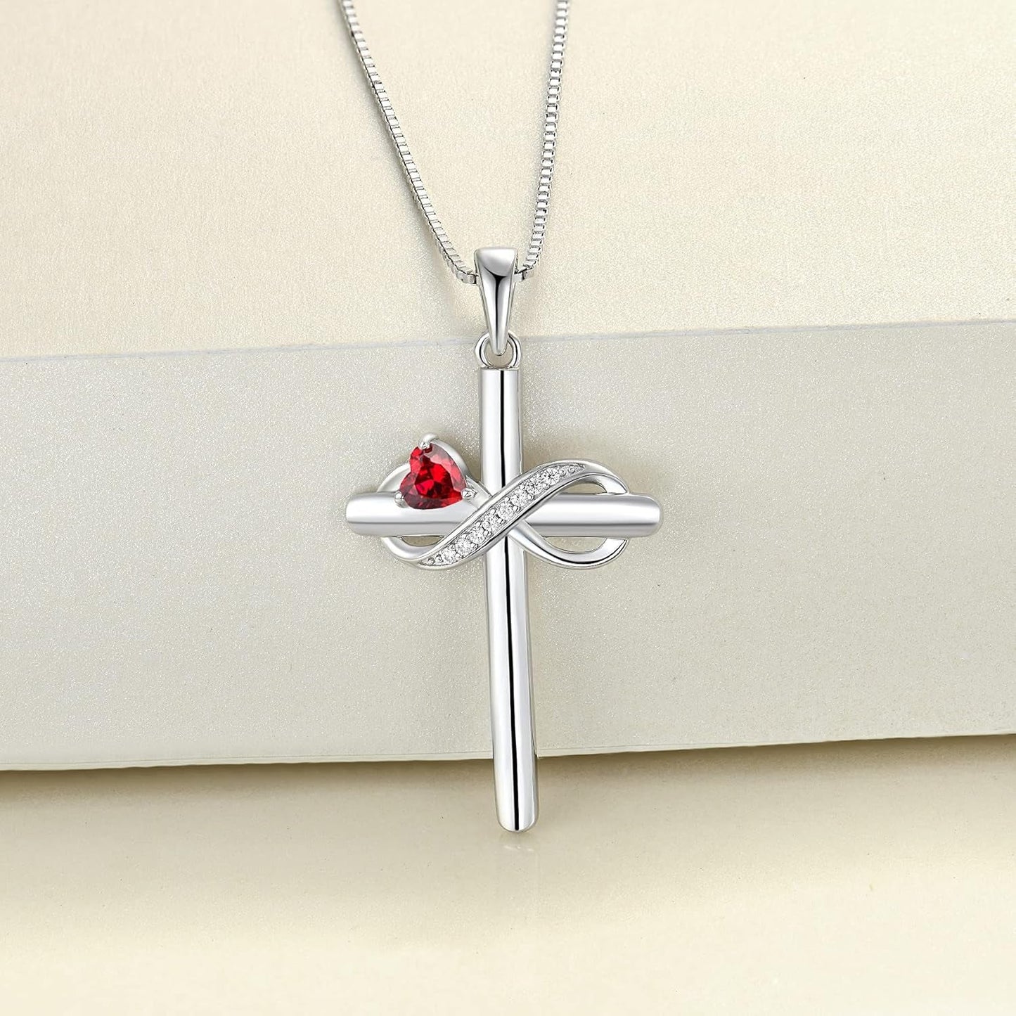 Infinity Cross Necklace Sterling Silver Crucifix Pendant Heart Birthstone Criss Jewelry for Women