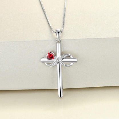 Infinity Cross Necklace Sterling Silver Crucifix Pendant Heart Birthstone Criss Jewelry for Women