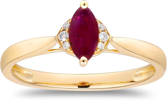 14K Yellow Gold Mozambique Genuine Ruby Ring with Diamonds for Women | Ethically, Authentically & Organically Sourced (Marquise-Cut) Shaped Ruby Hand-Crafted Jewelry for Her | Ruby Ring for Women