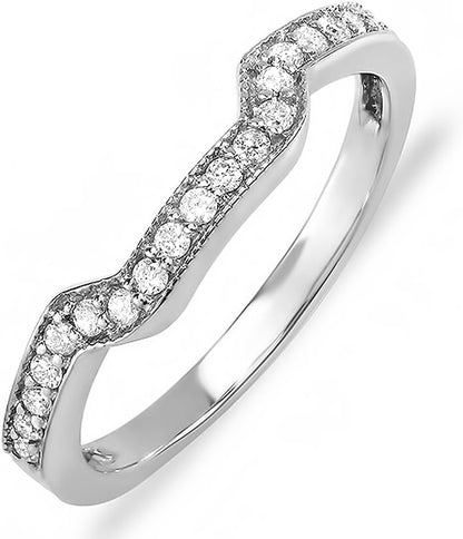 0.20 Carat (Ctw) 14K White Gold Plated round Diamond Ladies Anniversary Wedding Ring Band Enhancer Guard 1/5 CT - WORLD TIME VISITS