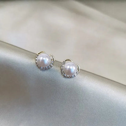 2021 Trendy Fashion Women'S S925 Silver Exquisite Pearl Heart-Shaped Diamond Crystal Earrings Prevent Allergy Jewelry