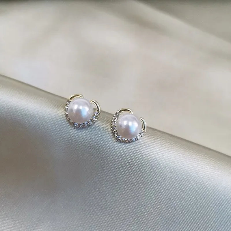 2021 Trendy Fashion Women'S S925 Silver Exquisite Pearl Heart-Shaped Diamond Crystal Earrings Prevent Allergy Jewelry