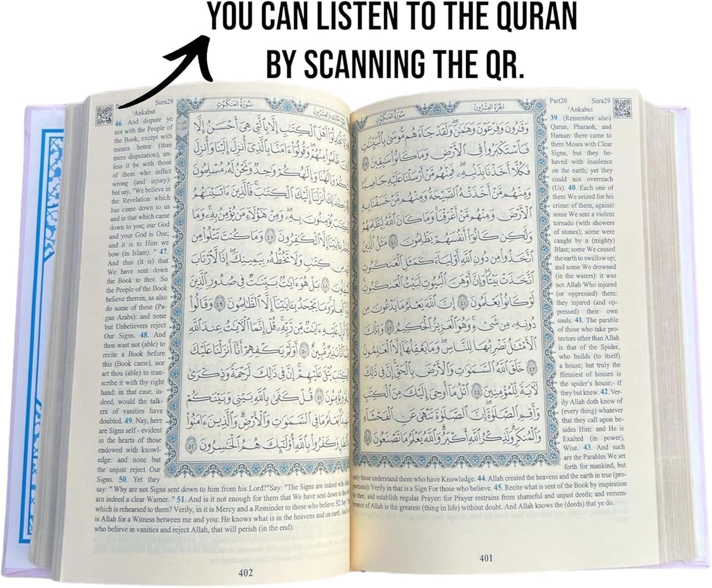 The Holy Quran:English Translation of the Noble Qur'An English Translate Thermo Leather Covered Quran| Quran Size:9.4*6.7 İnch/24*17Cm Great Ramadan Gifts for Muslim Men,Women,Child(White,Quran)