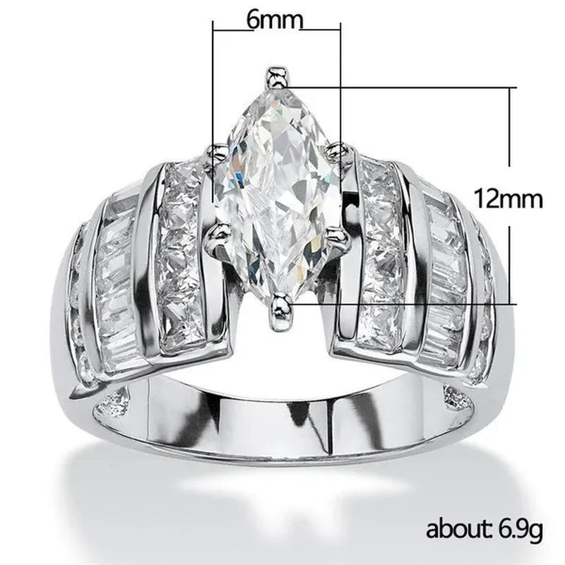 Trendy Claw Setting Marquise Cut Cubic Zircon Ring for Women Engagement Party Jewelry Anniversary Gift