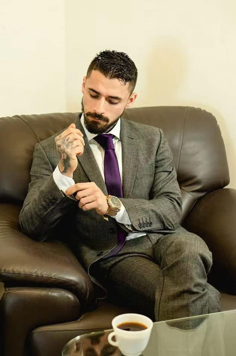Mens Ties Solid Color Ties for Men Formal Necktie with Pocket Square Set Satin Silk Neck Tie Handkerchiefs Set