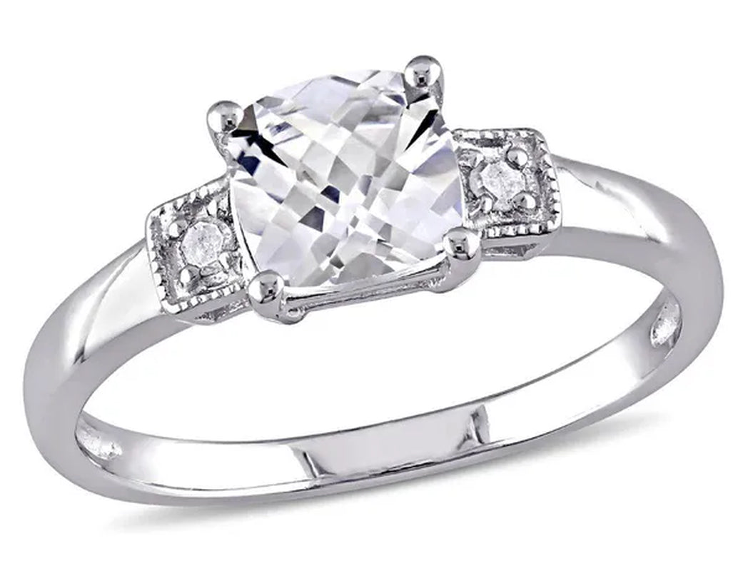 1.25 Carat (Ctw) Cushion-Cut Lab-Created White Sapphire Ring with Accent Diamonds in Sterling Silver